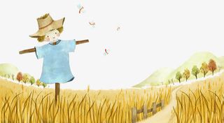 金黄麦子农地与稻草人免抠