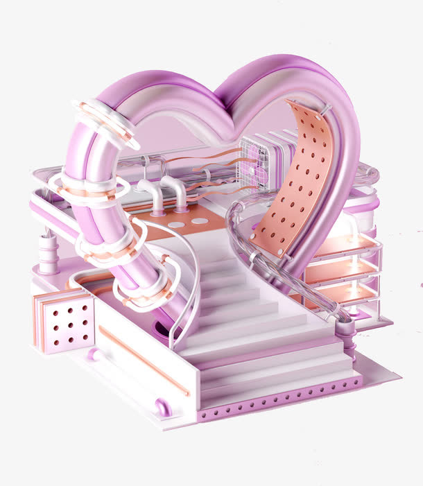 3D紫色爱心房子免抠