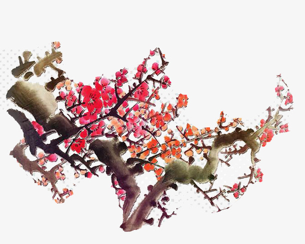 手绘水墨桃花背景修饰