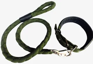 黑色手工编织中型犬狗链子免抠