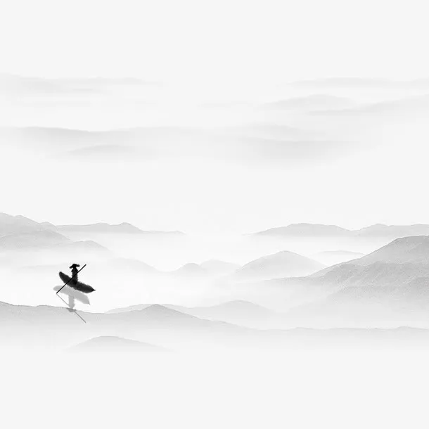 写意人物泼墨山水画免抠