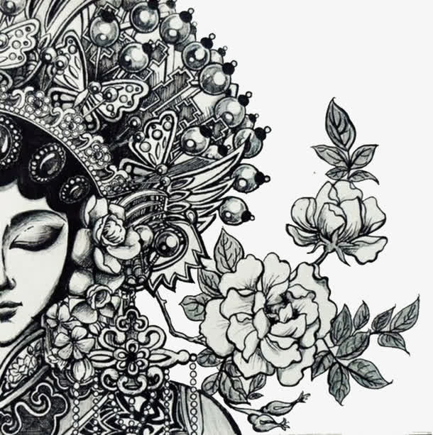 戏剧人物黑白图免抠