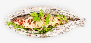 实物美味锡纸烤鱼免抠