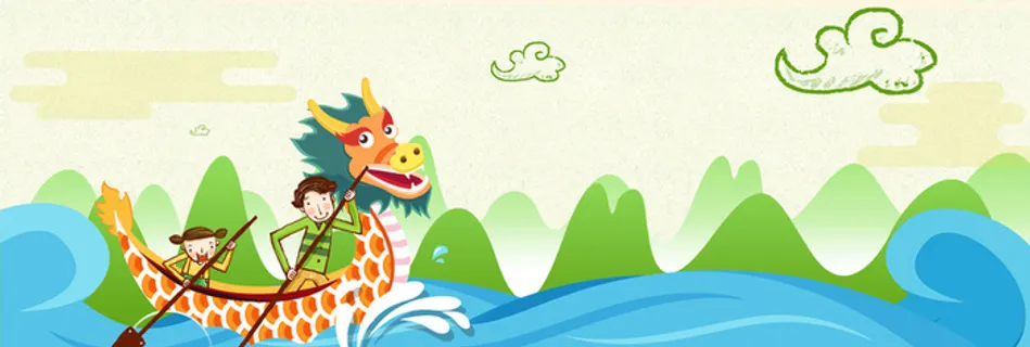 端午节卡通童趣绿色banner高清