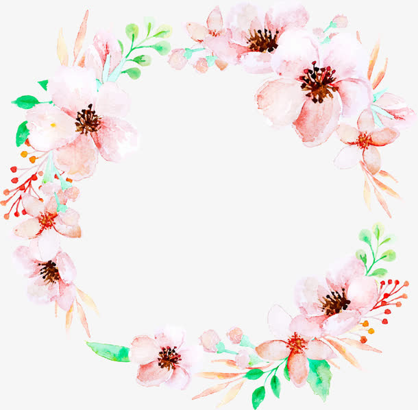 粉色美丽春季花环免抠