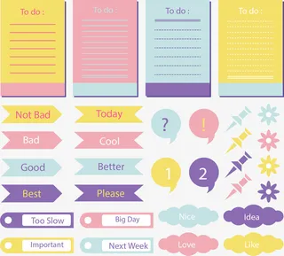 彩色小清新手账贴纸免抠标签元素