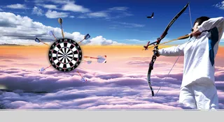 中国风彩云之上射箭的人蓝色背景素材高清