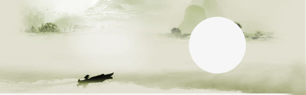 山水墨画，黑白背景，小船