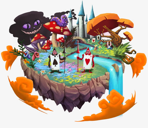 卡通梦幻浮岛扑克王国免抠