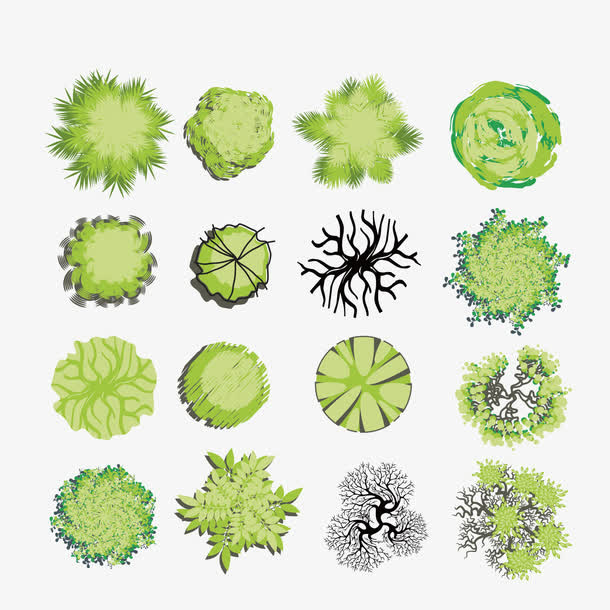 精美绿色树木平面装饰矢量素材免抠