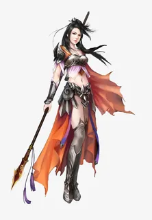 手绘长枪女子免抠