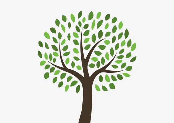 手绘树干和小片树叶免抠