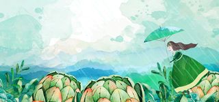 37女生节春天踏青手绘雨水白banner高清