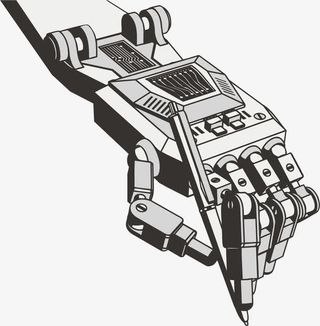 矢量拿着铅笔的机器手免抠