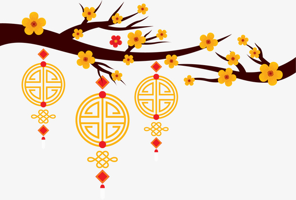 春节黄色中国结挂饰免抠