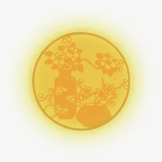 中国风黄色月亮花瓶中秋免抠