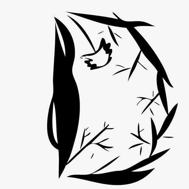 手绘黑色树枝字母D免抠