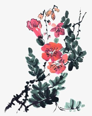 彩墨花朵免抠