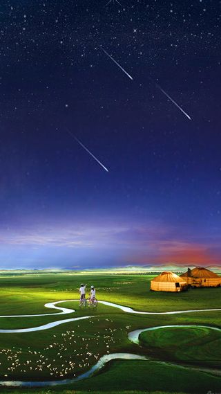 流星雨下的草原风光高清