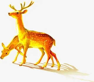 扁平彩绘风格黄色的梅花鹿免抠
