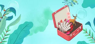 美妆节口红手绘春天电商蓝banner高清