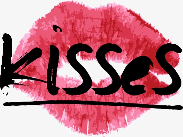情人节kisses红唇艺术字免抠