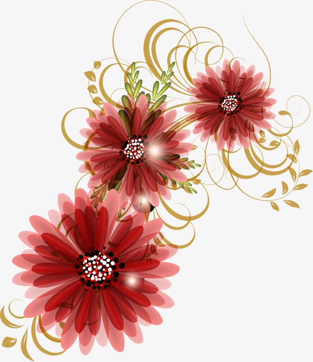 红色简约花藤免抠