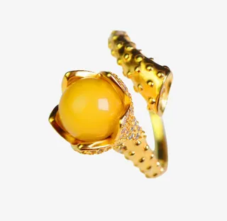 蜜蜡活扣宝石戒指免抠