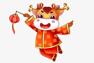 拿着灯笼的小牛免抠