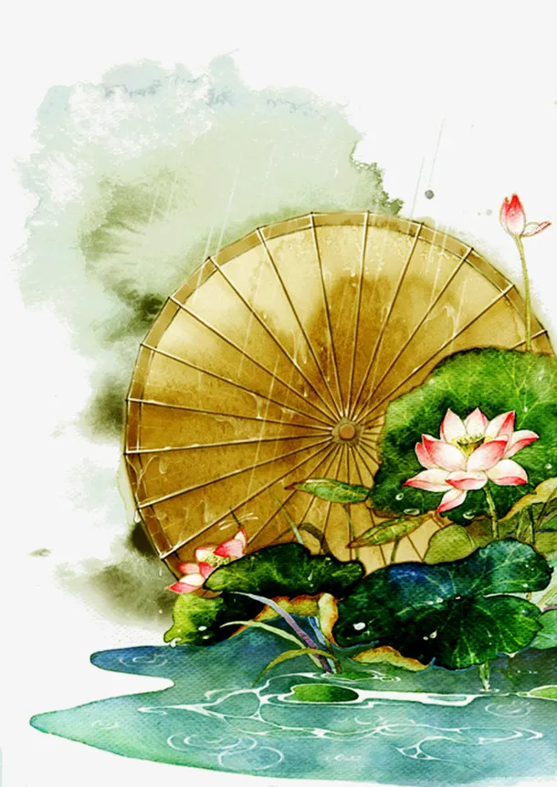 伞手绘古风晕染元素免抠