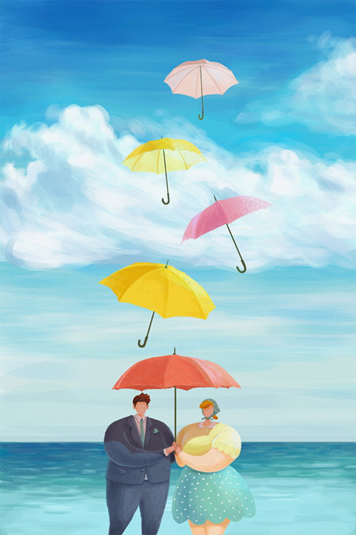 海滩的一对夫妻海报背景高清