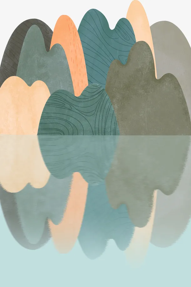 手绘山水群山素材免抠