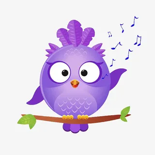 卡通手绘紫色唱歌小鸟免抠