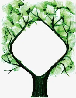 春天水彩大树标题框免抠