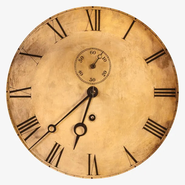 棕色圆形带划痕的老式时钟实物免抠