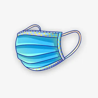 蓝色手绘口罩免抠