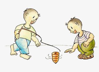 抽着绳子打陀螺的小孩图案免抠