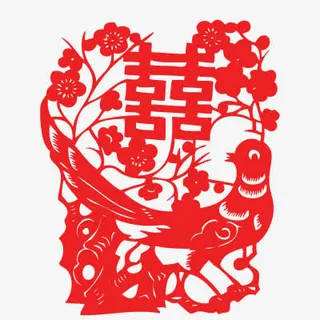 喜字红色剪纸免抠