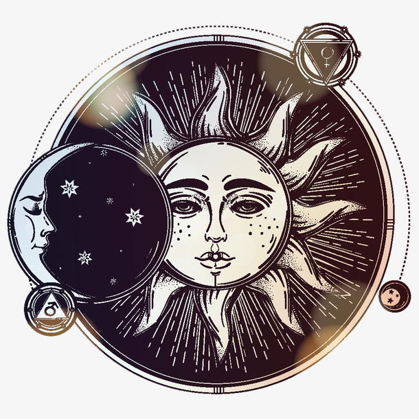 太阳和月亮黑色素材免抠