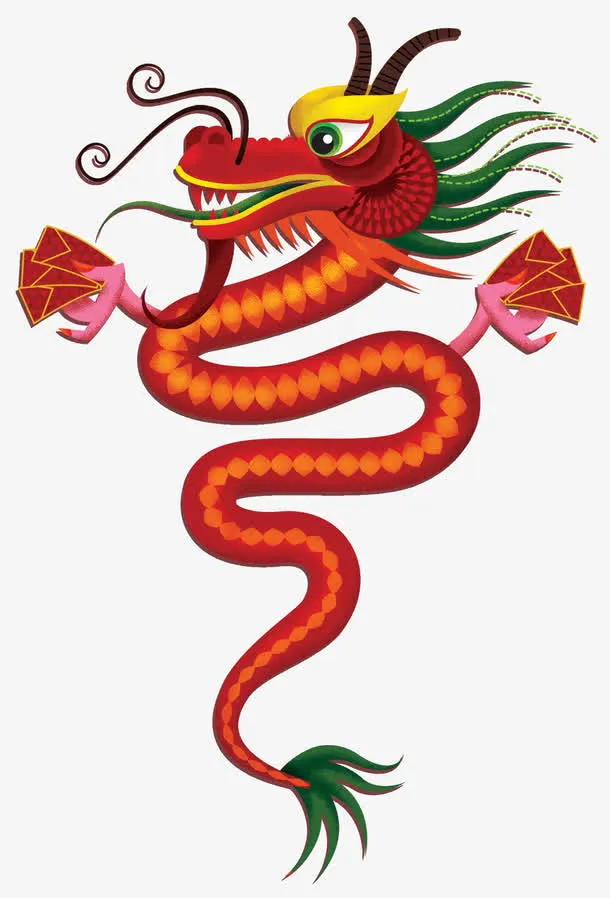 红色卡通中国龙装饰图案免抠