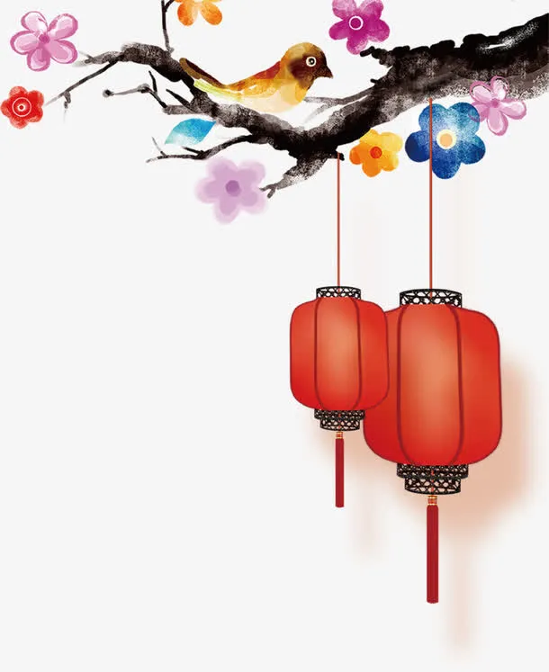 树枝灯笼大年初一素材免抠