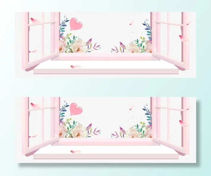 樱花窗台开窗子看樱花免抠