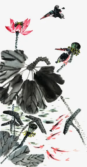 水墨荷花素材免抠
