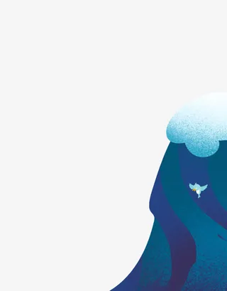 蓝色卡通火山小鸟背景