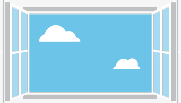 适量卡通窗户和蓝天白云免抠