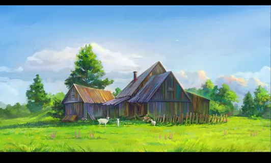 手绘小山村房屋美景免抠 手绘小山村房屋美景免抠