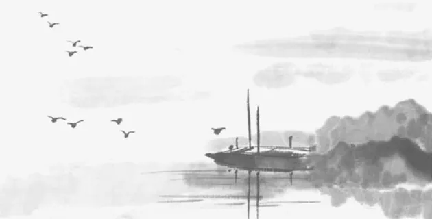 中国风水墨画船免抠