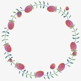 手绘绿叶花苞花环免抠