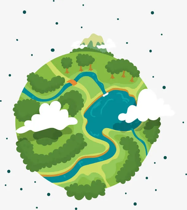 绿色卡通河流地球免抠