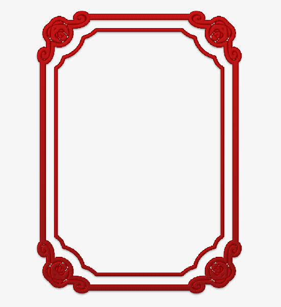 红色复古边框花卉云朵免抠